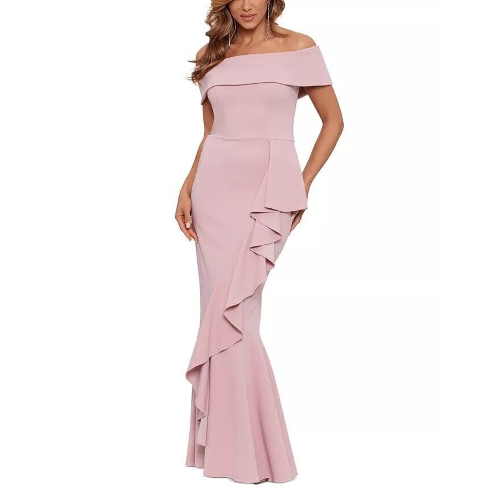 Betsy & Adam Women's Off-The-Shoulder Mermaid Gown, Rose Size 4